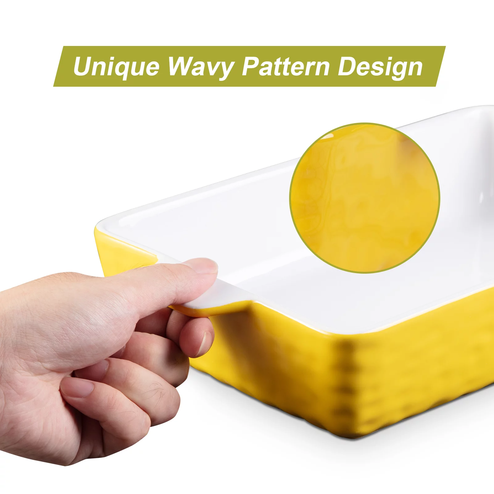 Sangdo Ceramic Rectangular Baking Dish Set of 3 , Casserole Dish, Microwave Oven Dishwasher Safe,Yellow