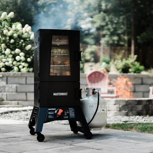 Masterbuilt? 40-inch ThermoTemp Propane Gas Vertical BBQ Smoker with Analog Temperature Control and 960 Cooking Square Inches in Black, Model MB20051316