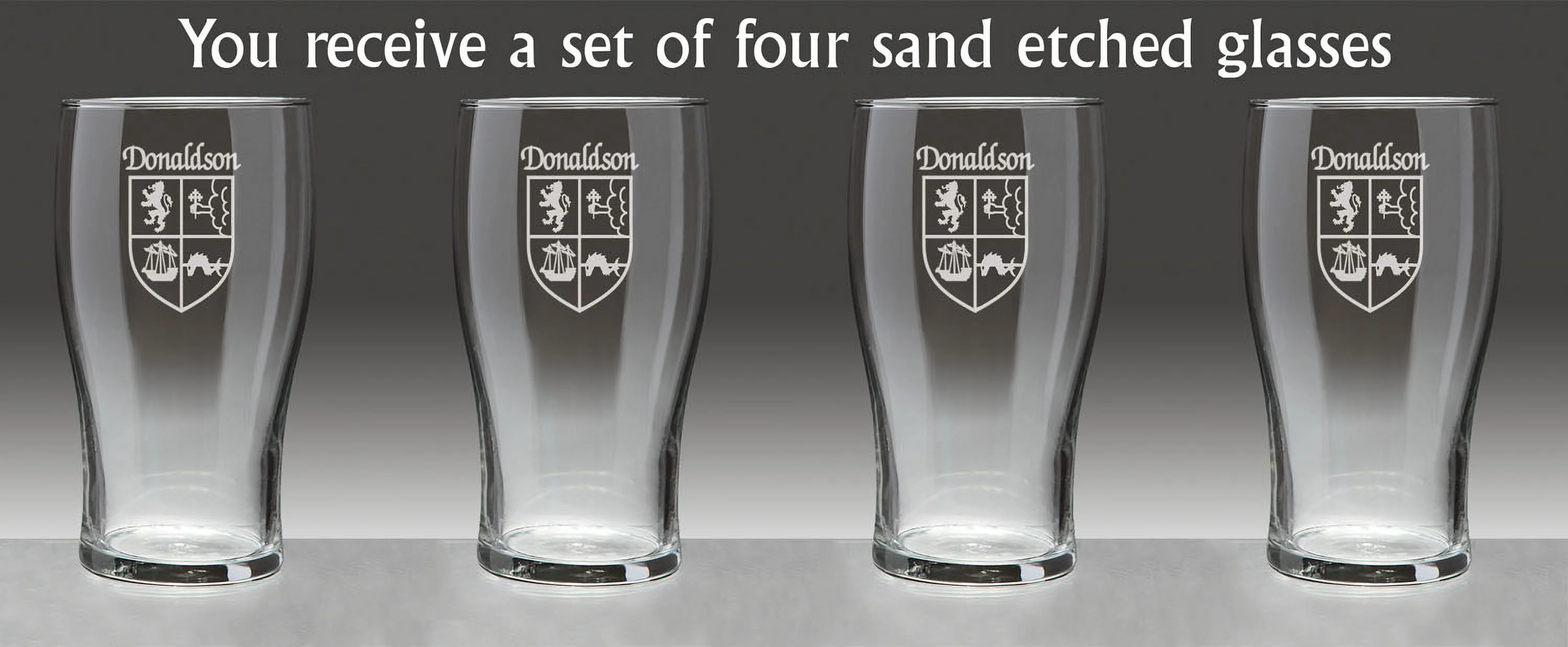 Donaldson Irish Coat of Arms Tavern Glasses - Set of 4 (Sand Etched)
