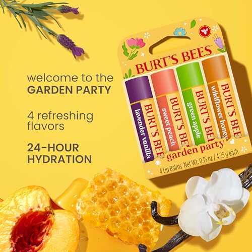 Burt's Bees Gifts Ideas - In Full Bloom Lip Balm Set, Original Beeswax, Dragonfruit Lemon, Tropical Pineapple & Strawberry, Natural Origin Lip Treatment, 4 Tubes, 0.15 oz.