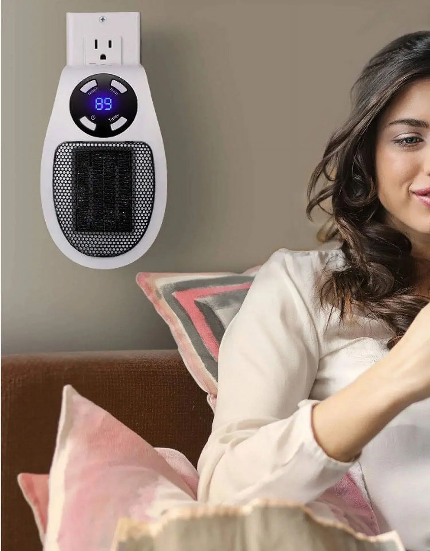 500W Mini Plug-in Wall Heater With Digital Timer