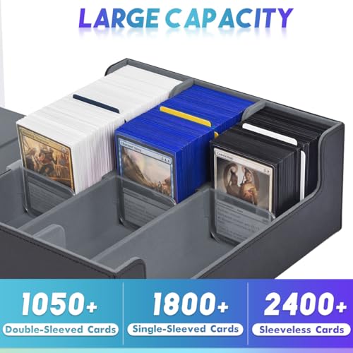Card Storage Box for Trading Cards, 1800+ PU Leather Commander Card Deck Case, Magnetic Closure Card Holder Fits for Magic Game Cards(Black&red)