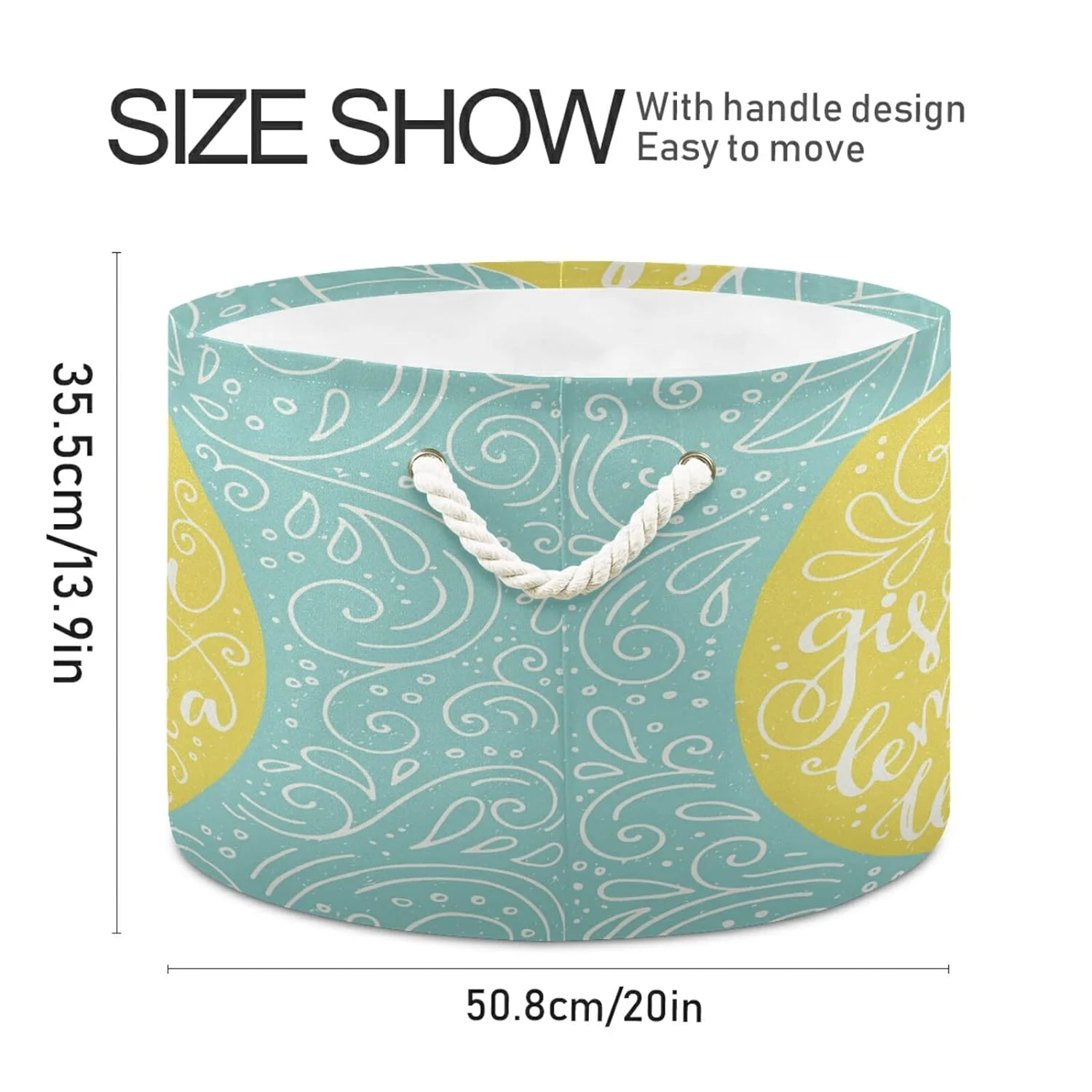 Wellsay Lemon Fruit Quote Greeting Storage Basket Gift Baskets Large Collapsible Laundry Hamper with Handle, 20x20x14 in