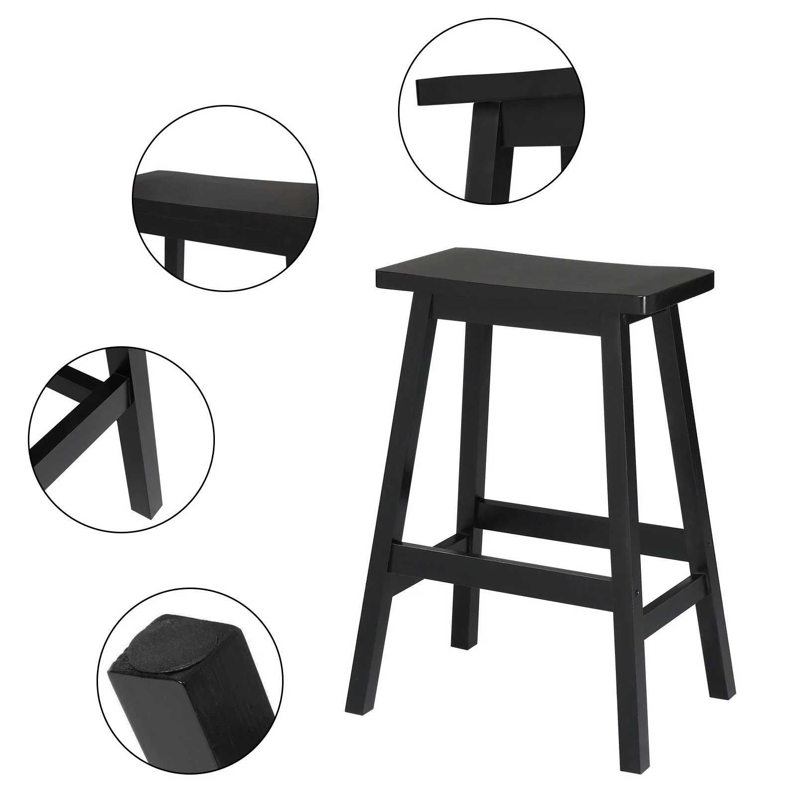 Ktaxon Set of 4 Bar Stools Home Kitchen Dining Room Saddle Seat Wooden Pub Chair Counter Stools Black