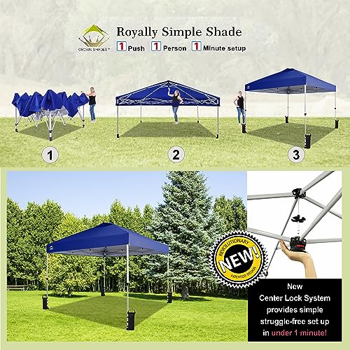 CROWN SHADES 10x10 Pop Up Canopy - Beach Tent with One Push Setup - Easy Outdoor Sun Shade for Events, Parties, Camping - Gazebo with STO-N-Go Cover Bag, Silver Coated Top, White