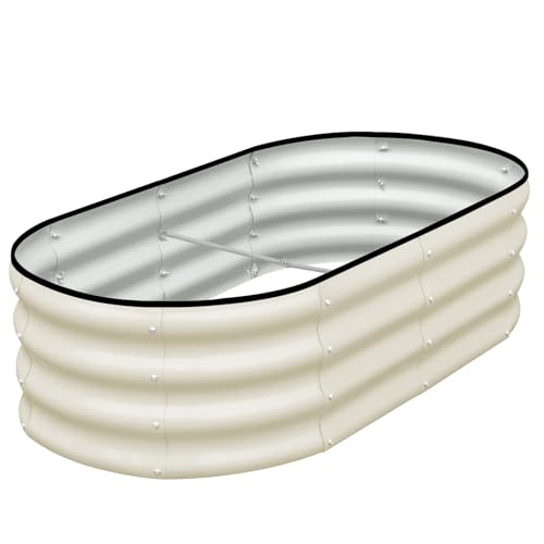SnugNiture Galvanized Raised Garden Bed, 4x2x1ft Oval Metal Planter Box for Planting Outdoor Plants Vegetables
