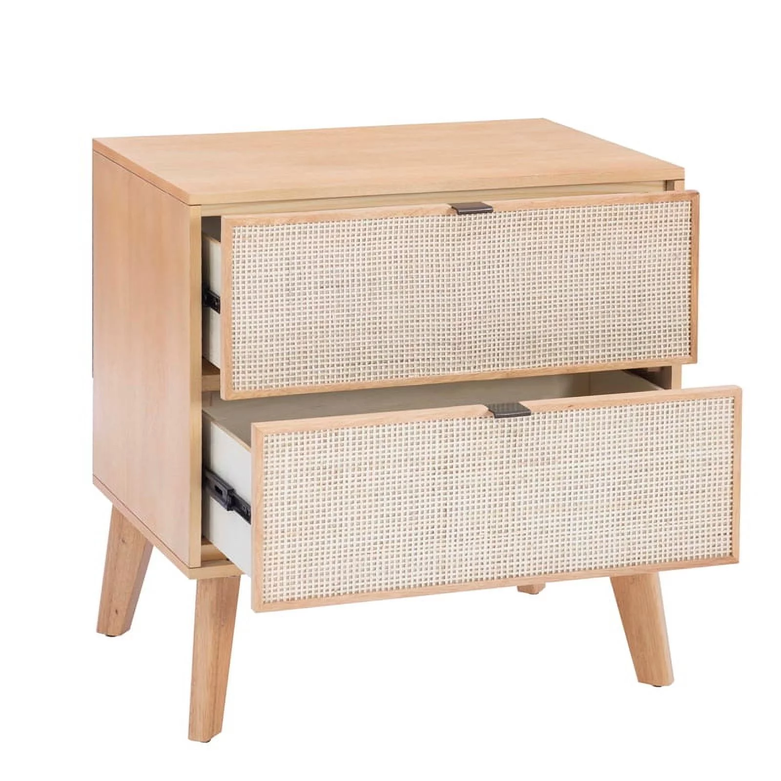 Linon Winnie Wood Nightstand 2 Drawers with Cane Front Panels in Natural Stain