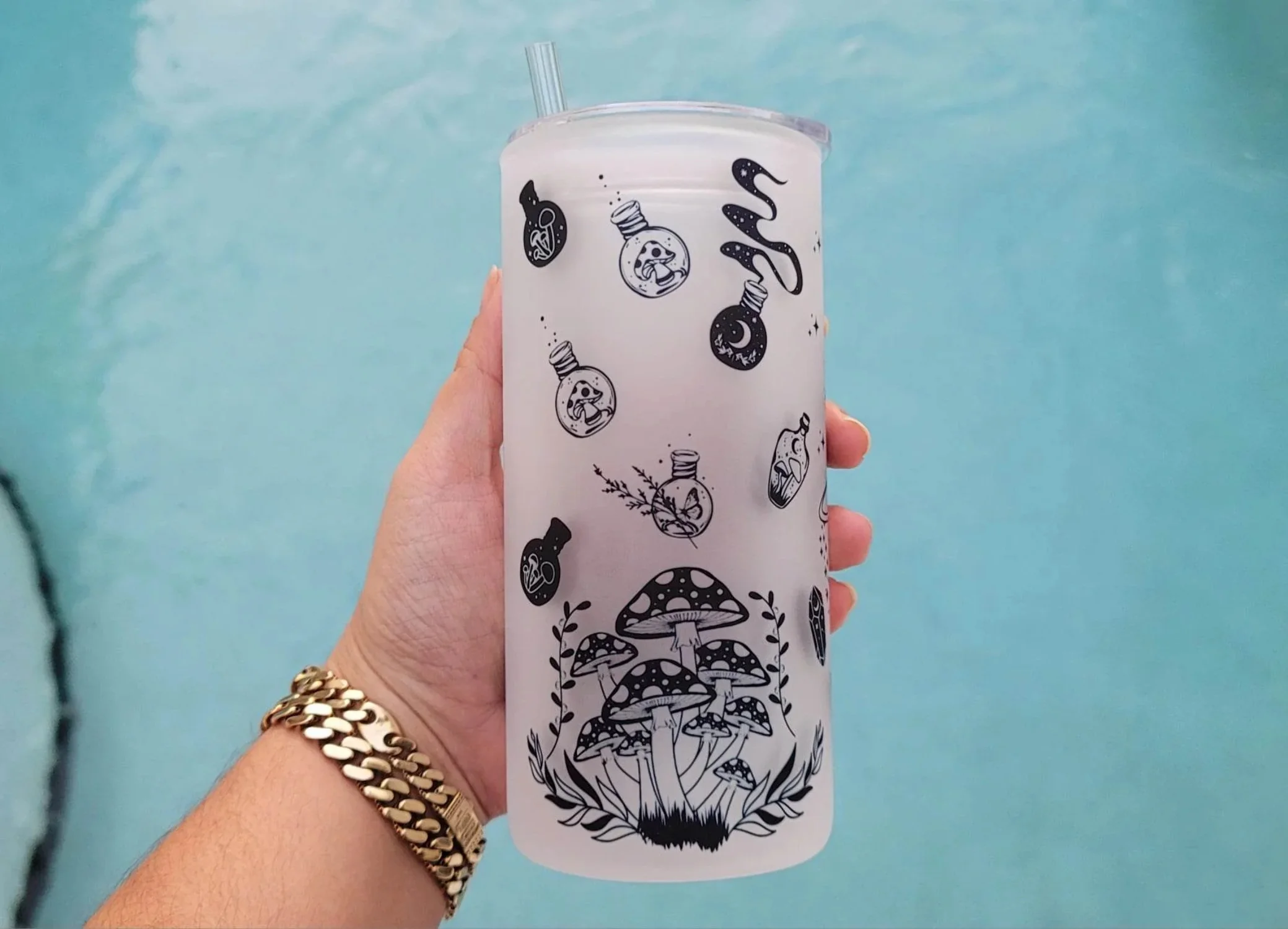 Mushroom Beer Can Glass | Boho Moth Coffee Glass | Aesthetic Coffee Glass | 20 oz