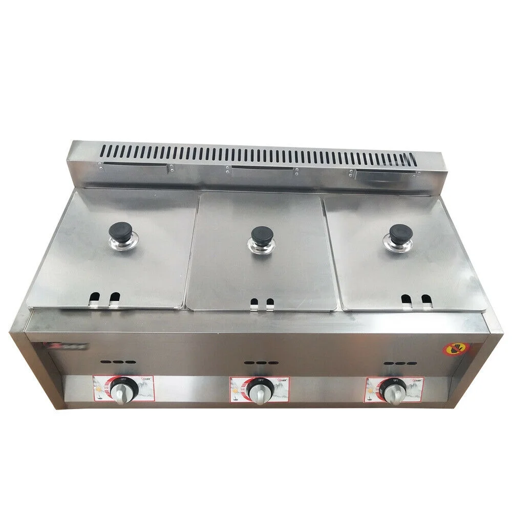 18L Propane NG Gas Fryer Catering Warmer Steam Table Buffet Restaurant 3 Pan