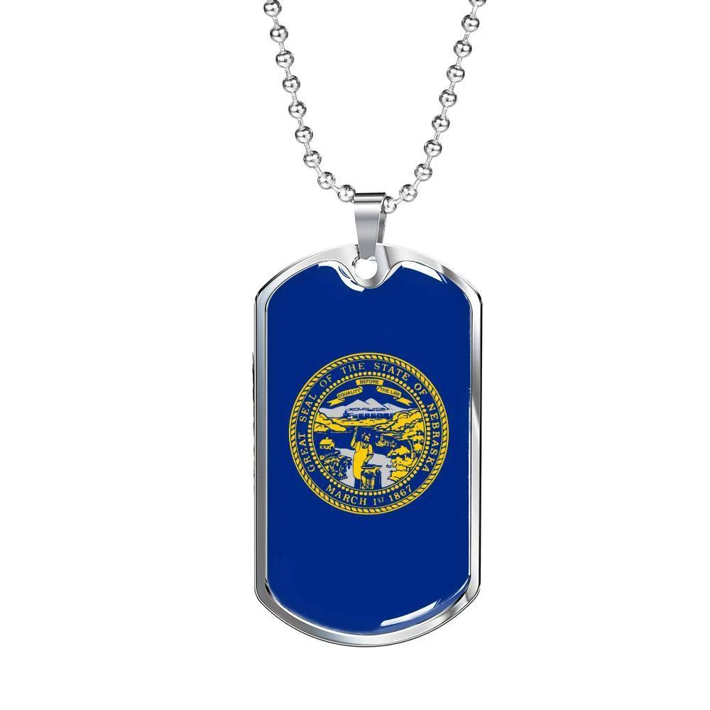 Nebraska State Flag Necklace Stainless Steel or 18k Gold Dog Tag 24