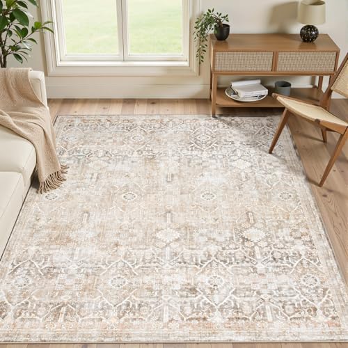 Large Area Rug for Living Room 9x12, Washable Area Rug 9x12 Non Slip Vintage Farmhouse Bedroom Carpet Stain Resistant Ultra-Thin Low Pile Aesthetic Print Floor Rug for Dining Guest Office - Dark Green