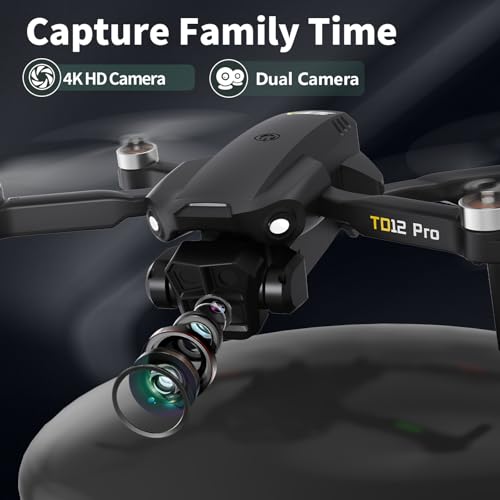 TD12Pro Drones with Camera Brushless Motor Drone for Beginners 4K HD Camera Level 3 Wind Resistance 90° Electrically Adjustable Foldable FPV Mini Drone with Carrying Case