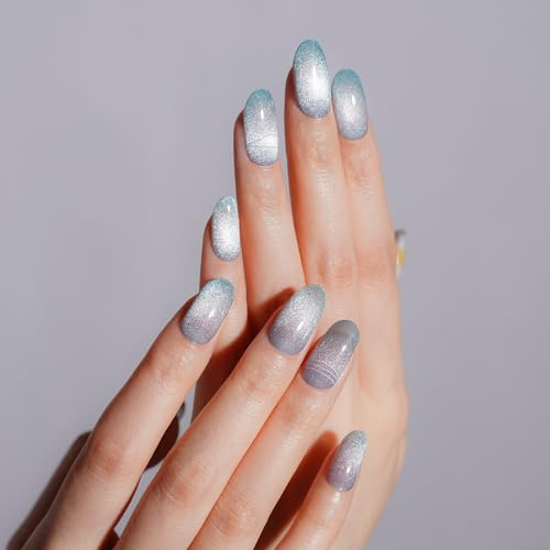 DANNI & TONI Semi Cured Gel Nail Strips Christmas Santa Claus Snowflakes Cat Eye Gel Nail Wraps 28 Stickers | Mistletoe Meow