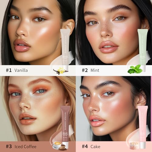 URQT 4PCS Summer Special Lip Butter Balm, Hydrating, Nourishing & Softening Lip Care with Natural Oils & Fruit Extracts, Long-Lasting Moisture, Non-Sticky Shine, Soften Dry Lips Lip Care (4PCS, 4)