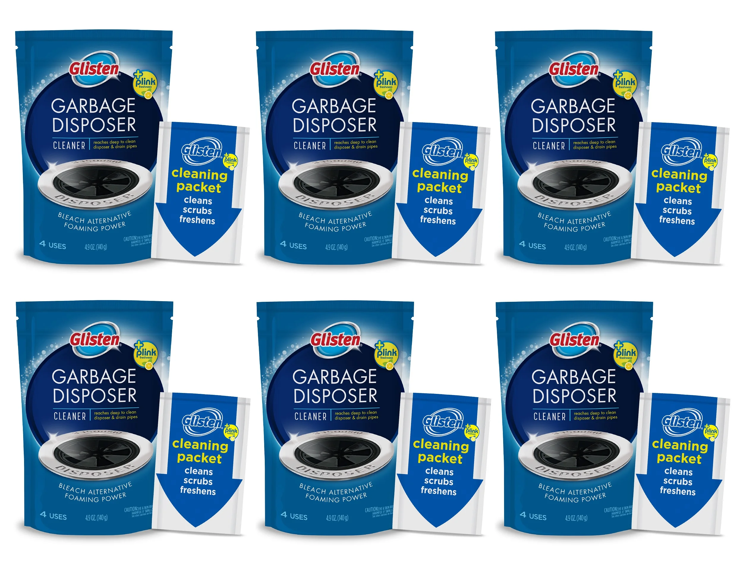 Glisten Garbage Disposer Cleaner and Freshener, Sink Disposal Odor Eliminator with Foaming Action, Deep Cleans and Helps Remove Build-Up in Drain Pipes, Septic-Friendly, Lemon Scent, 6-Pack (24 uses)