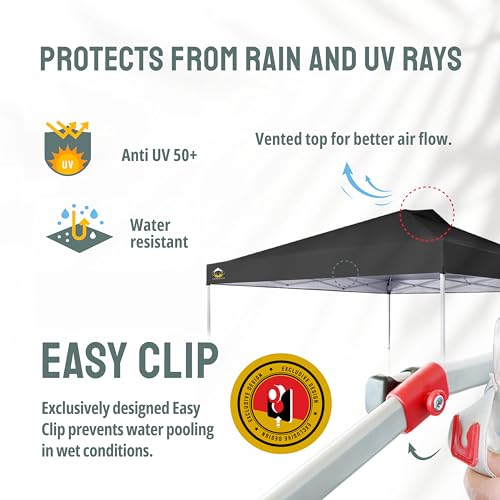 CROWN SHADES 10x10 Pop Up Canopy - Beach Tent with One Push Setup - Easy Outdoor Sun Shade for Events, Parties, Camping - Gazebo with STO-N-Go Cover Bag, Silver Coated Top, White