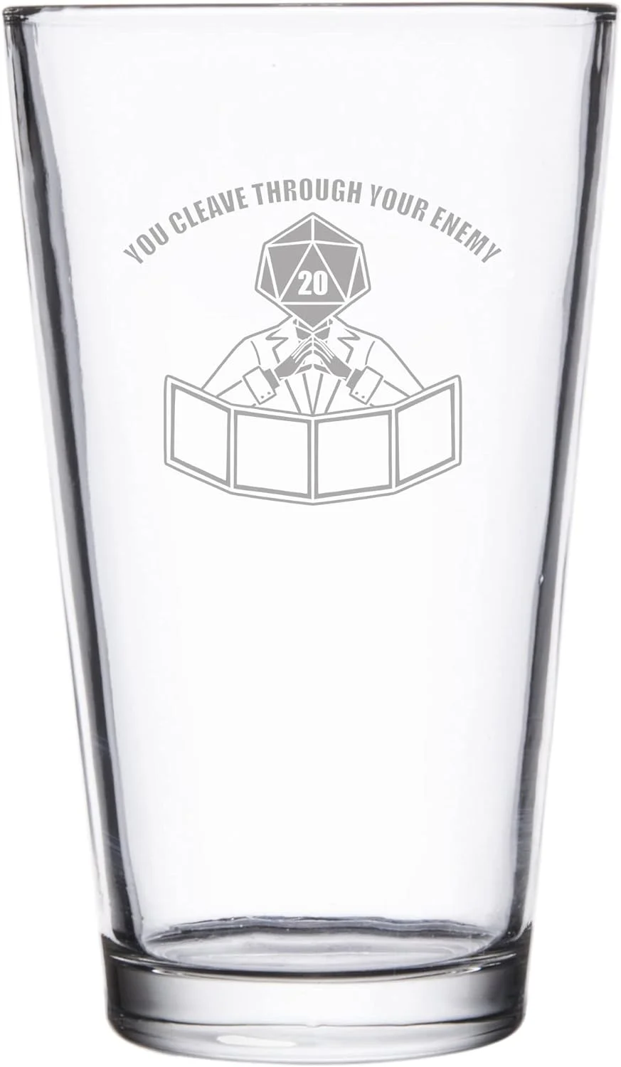 Dungeon Master Dice Head Success - Engraved Pint Glass For Beer, 16 Oz (You Cleave Through Your Enemy)