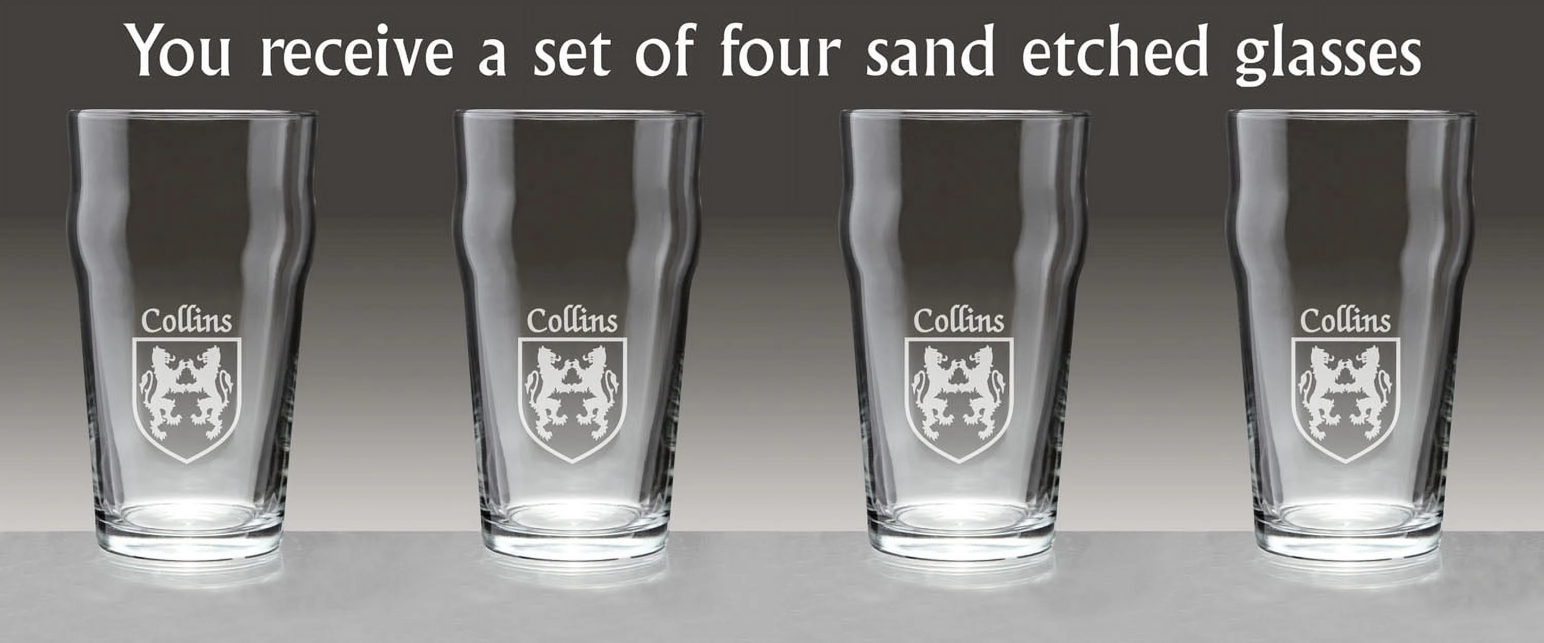 Collins Irish Coat of Arms Pub Glasses - Set of 4 (Sand Etched)