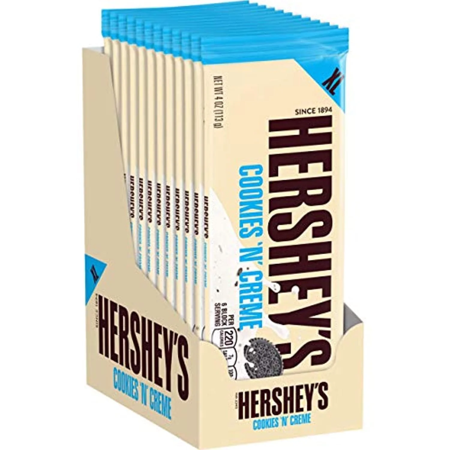 Hersheys Cookies N Creme Extra Large Candy, Bulk, 4 Oz Bars (12 Count)