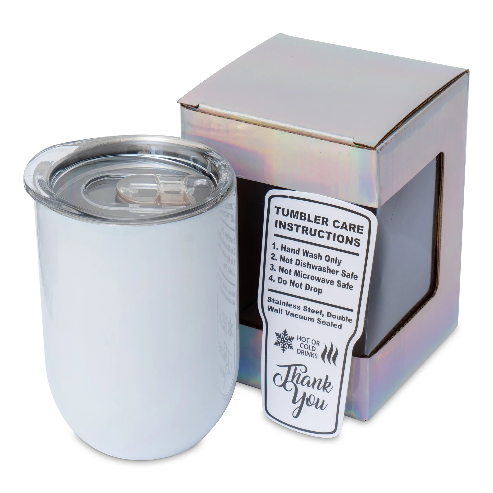 Makerflo 12oz Stright Wine Sublimation Blank Stainless Steel Insulated Travel Tumbler with Splash Proof Lid , for Tea, Wine, Water, Hot Cold Drink, Heat Transfer Vinyl DIY Gifts, 25 Pc, White Color