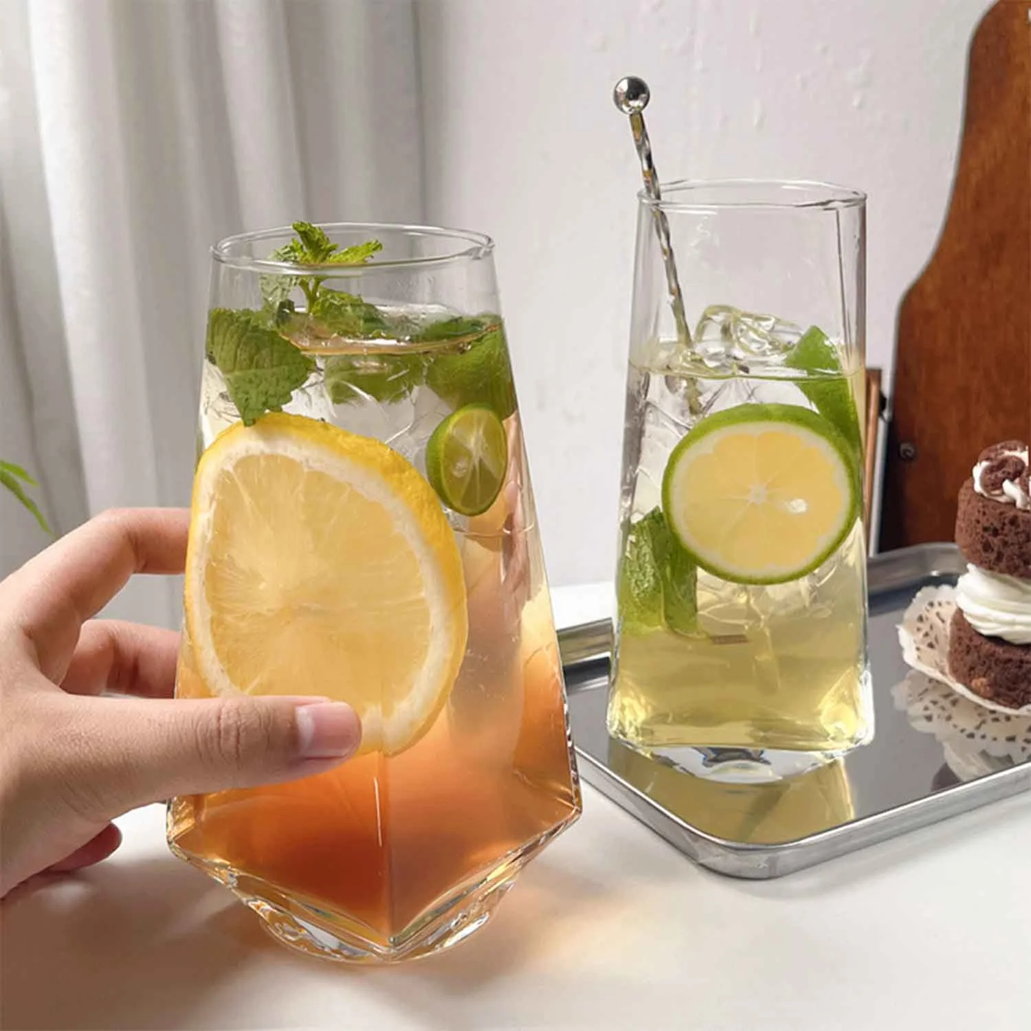 YRYG YRYG Glass Cups, Rhombic Shape Drinking Glasses Ice Coffee Bottle Glasses Fruit Juice Cup Water Glass Great for Soda Cocktail Beer Whiskey 500ml
