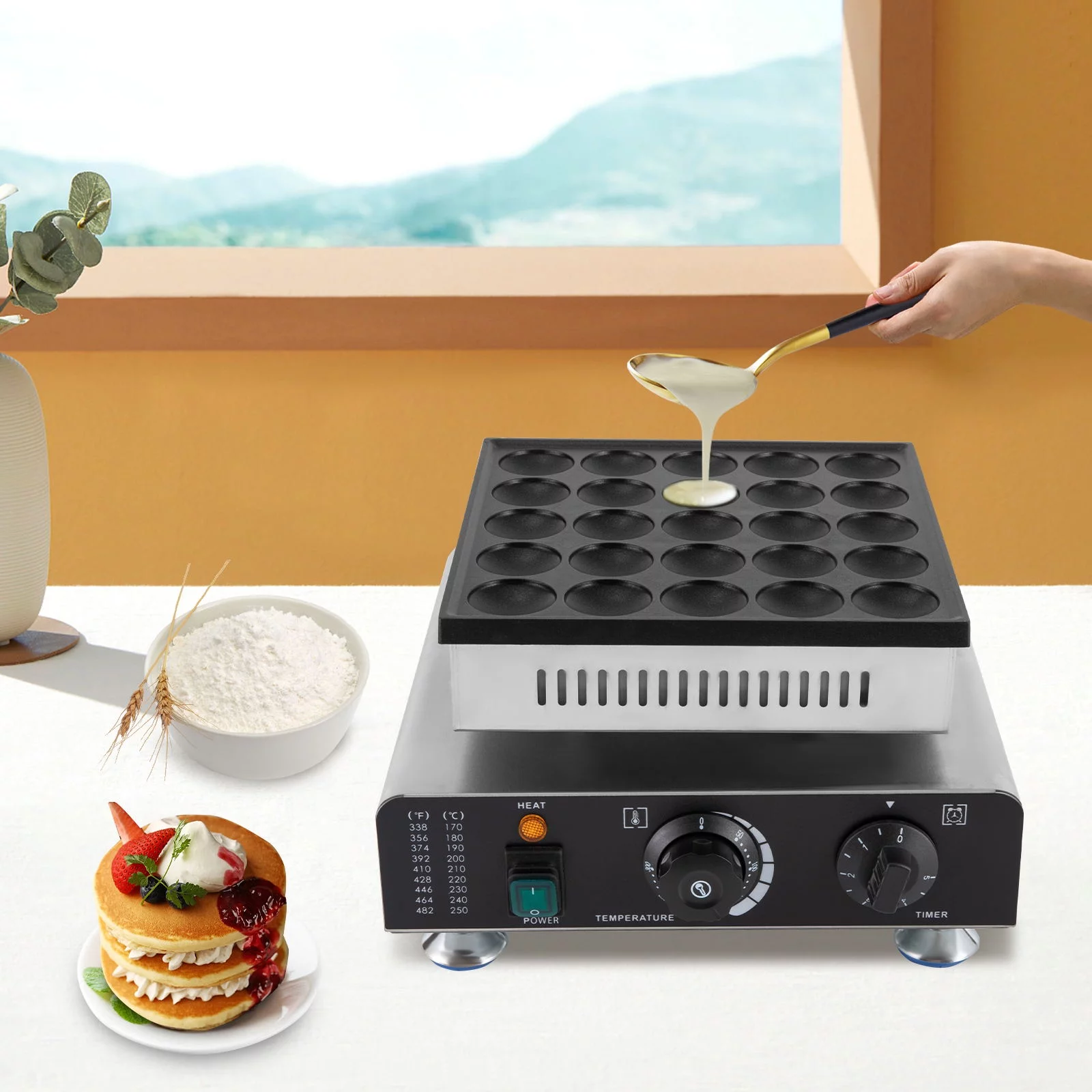 Wuzstar 25 PCS Mini Dutch Pancake Maker, Non-stick Commercial Electric Muffin Waffles Maker for Cafe Restaurant