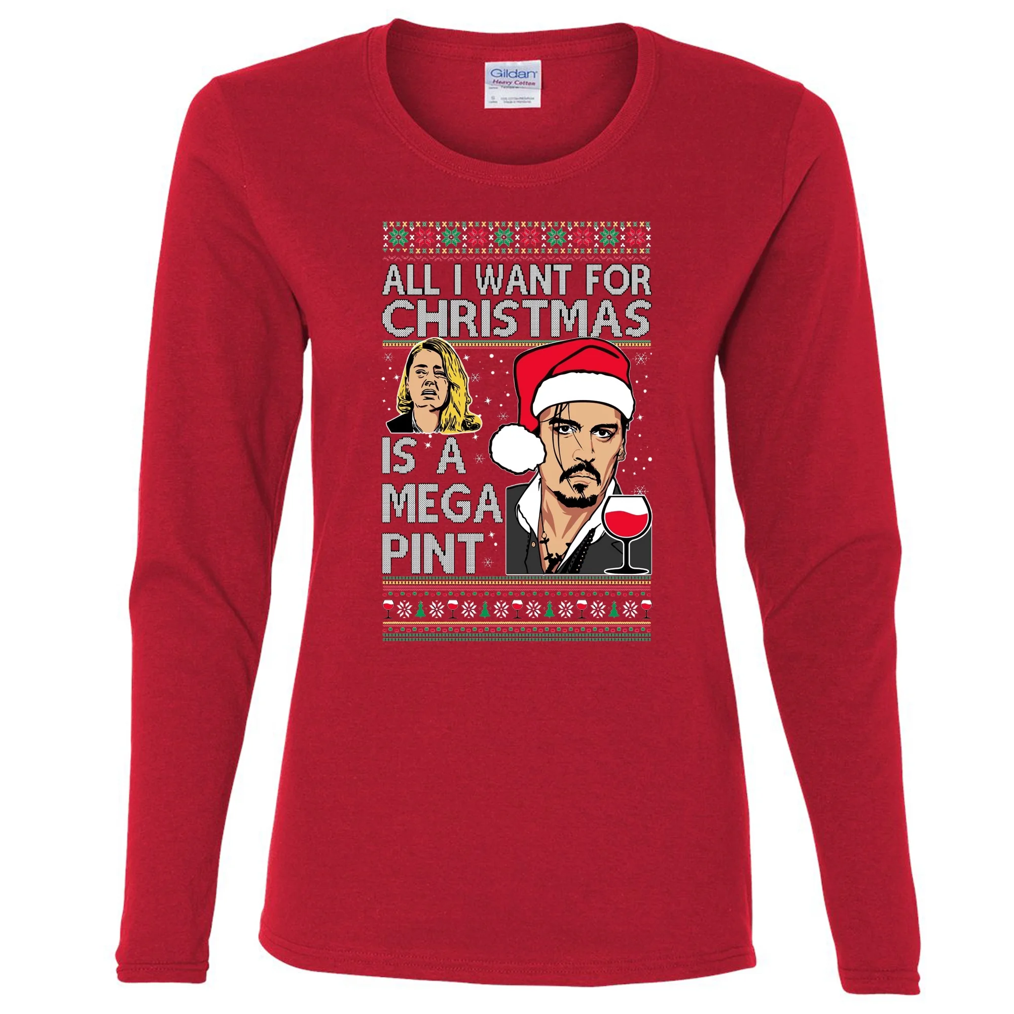 Johnny D Drinking Mega Pint Hearsay Judge Amber Ugly Christmas Womens Long Sleeves, Red, 2XL