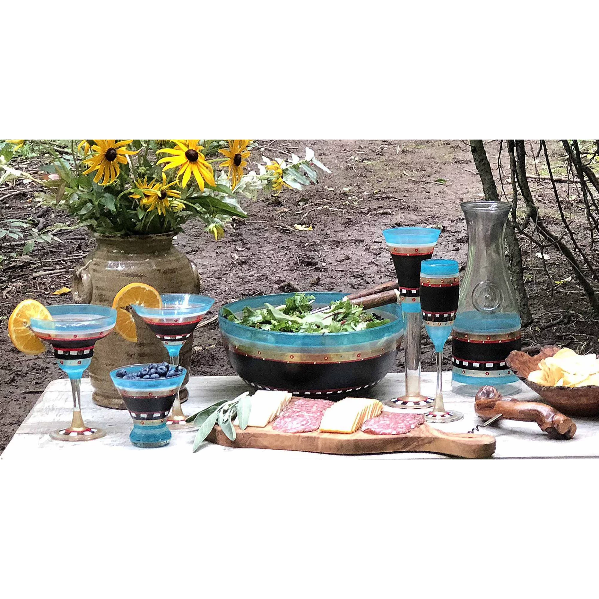 Crafted Creations Set of 2 Blue Mosaic Chalkboard Hand Painted Martini Drinking Glasses 7