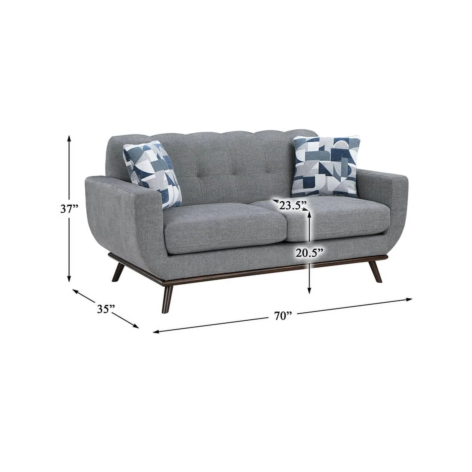 Pemberly Row 2-Piece Living Room Sofa Set with Tufted Back in Gray