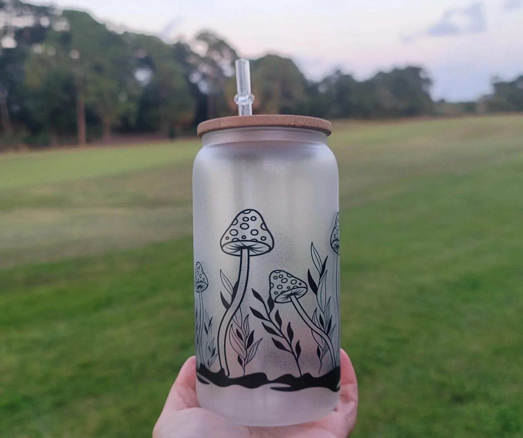 Mushroom Glow in dark UV Activated Glow Beer Can Glass