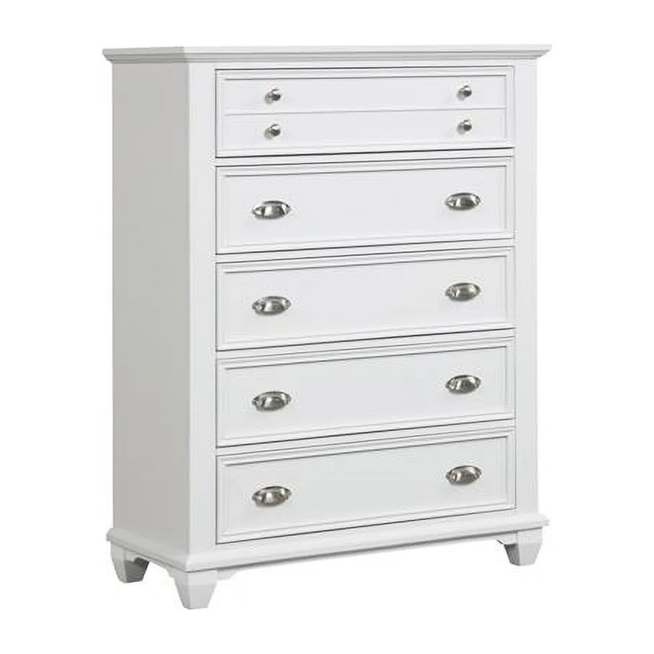 51 in. Jims 5 Drawers & Cup Handles Tall Wood Dresser Chest, Crisp White