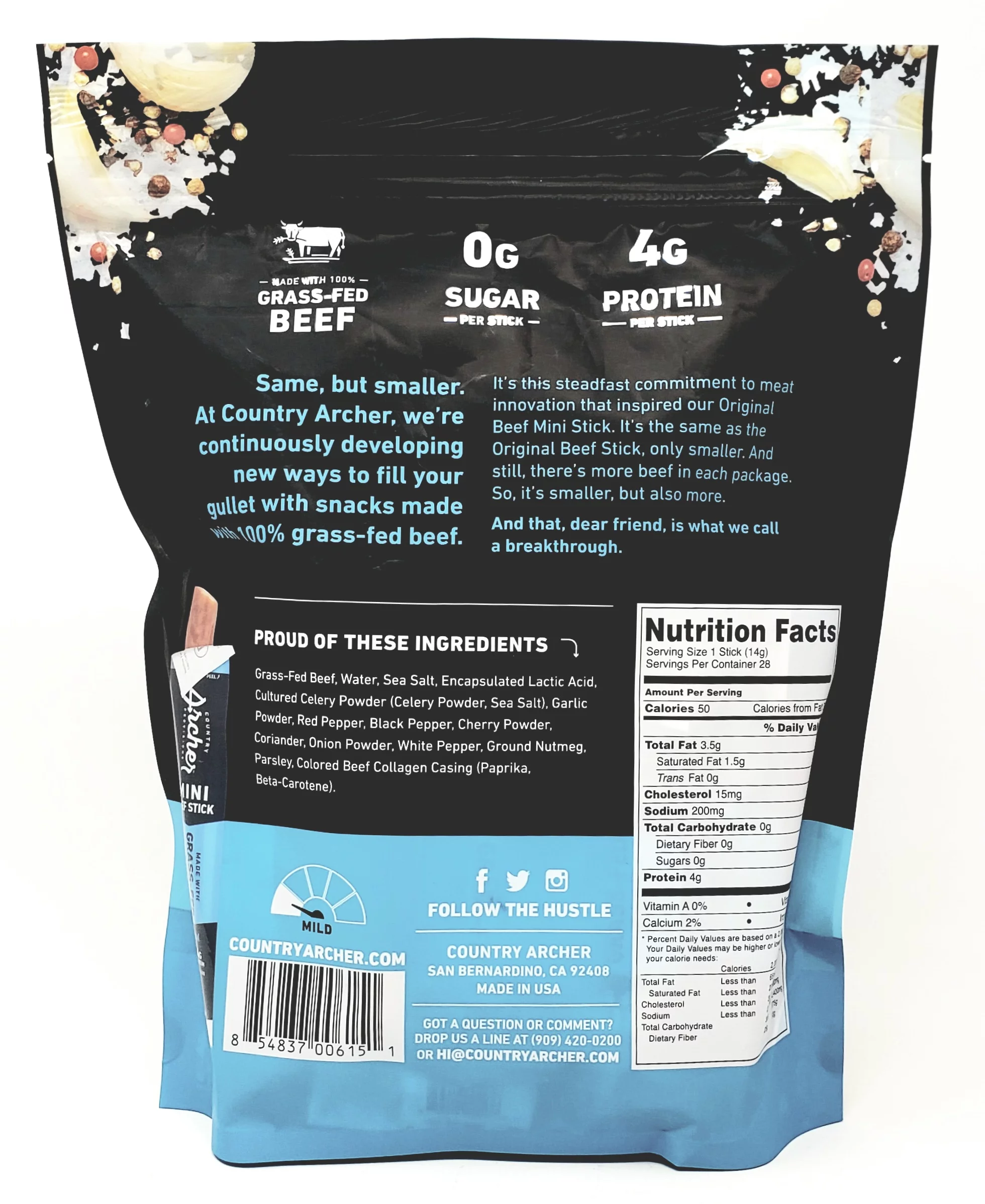 Country Archer 100% Grass-Fed Beef Sticks Minis Original 56 Individually Wrapped Sticks