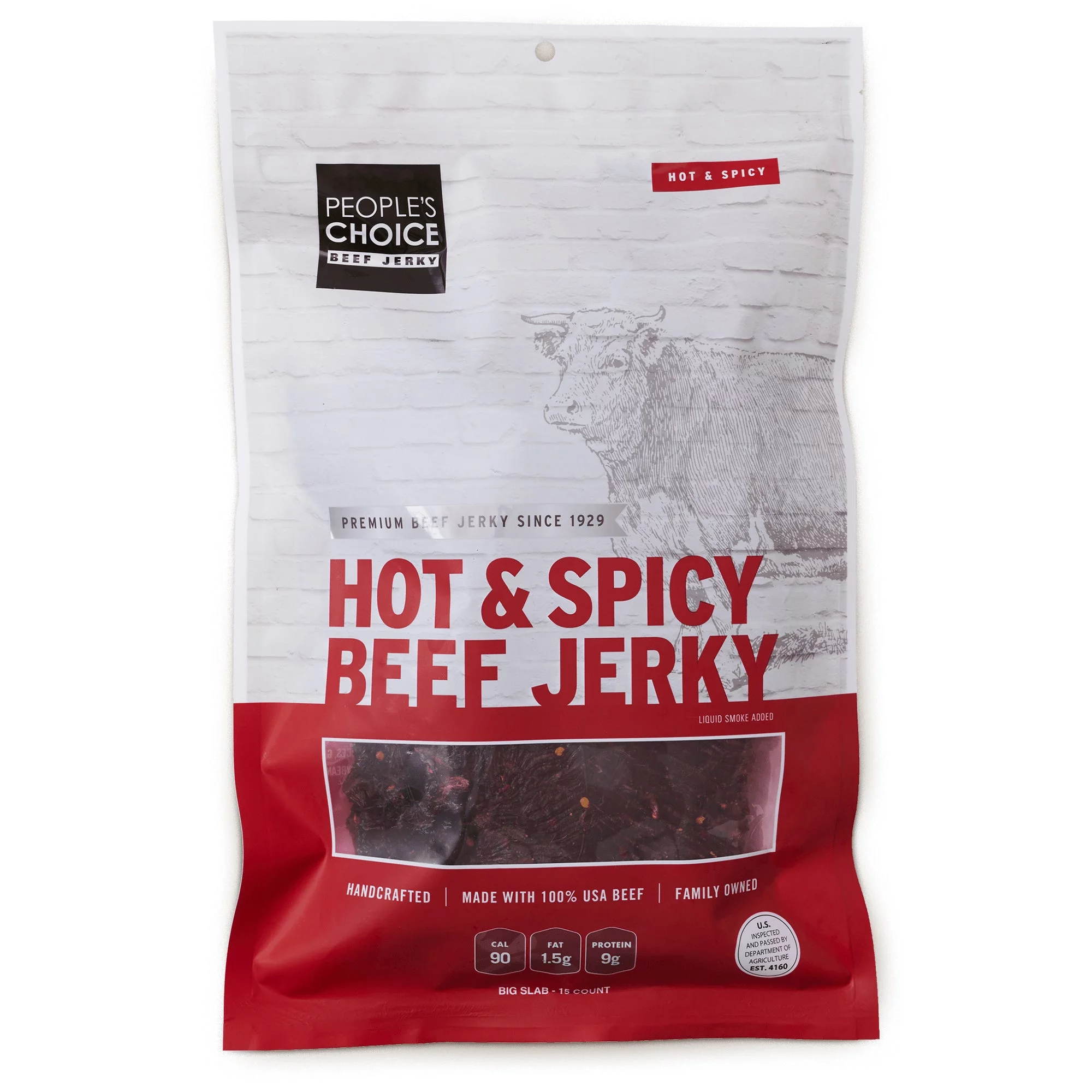 People's Choice Beef Jerky - Classic - Hot & Spicy - Big Slab - Premium Cuts - Thin Sheets - 15 Count, 1 Bag