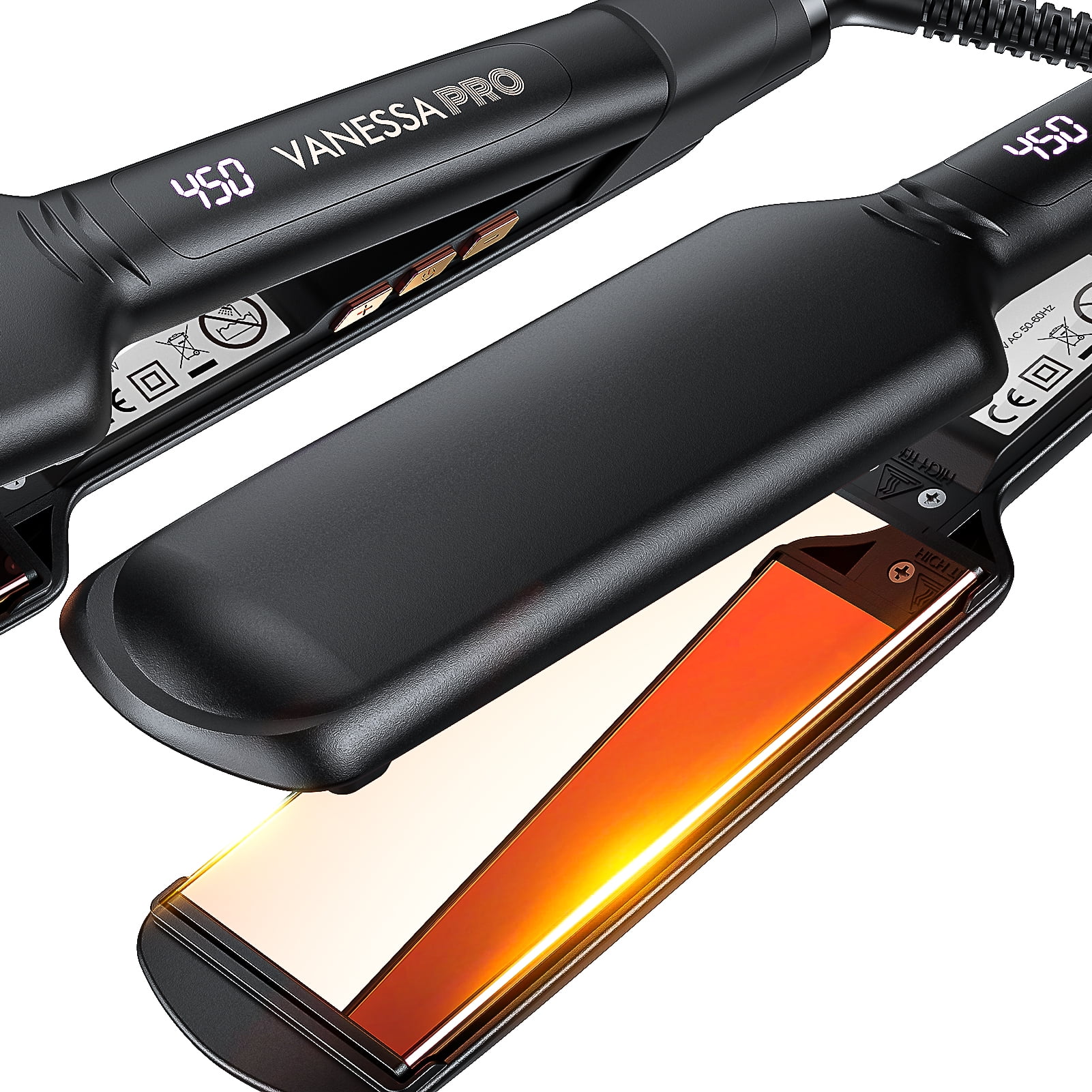 VANESSA PRO Hair Straightener Flat Iron for Thick Hair, 100% Pure Titanium Wide Flat Iron for One Pass to Achieve a Sleek Look, Professional Hair Iron(2-inch)
