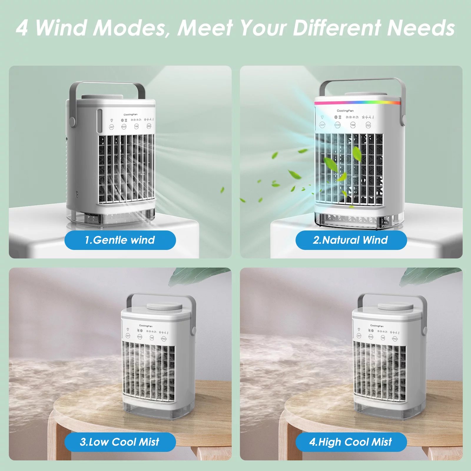 Paddsun Portable Air Conditioner Cooling Fan, Evaporative Air Cooler for Room, 4 Wind Speed & 7 LED Light with Timer Upgraded Personal Air Conditioners for Room/Office