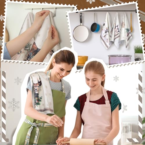Geyoga 6 Pcs Christmas Kitchen Towels Snowman Christmas Dish Hand Towels Absorbent Xmas Truck Reindeer Vintage Tea Dishcloths for Winter Holiday Bathroom Decor Housewarming Gifts, 16 x 24 Inch