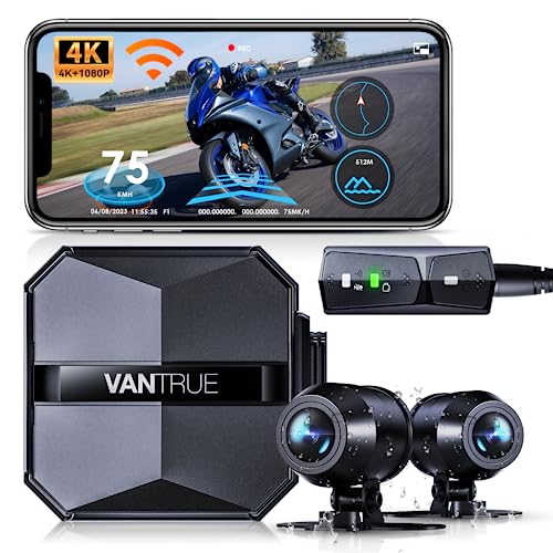 Vantrue F1 Motorcycle 4K Dash Cam Front and Rear, 4K + 1080P Motorcycle Camera, Full Body IP67 Waterproof, GPS Wi-Fi, 160° Wide Angle, Wired Remote, Night Vision, G-Sensor, Parking Mode, Support 512GB