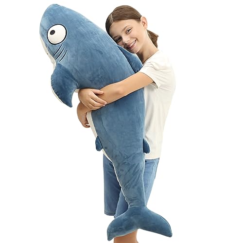 32” Blue Giant Sharks Plush,Large Whale Shark Stuffed Animals, Big Ocean Sea Fish Squishy Body Pillow Soft Plushies Toys,Gifts for Kids Girls Boys, Birthday Easter