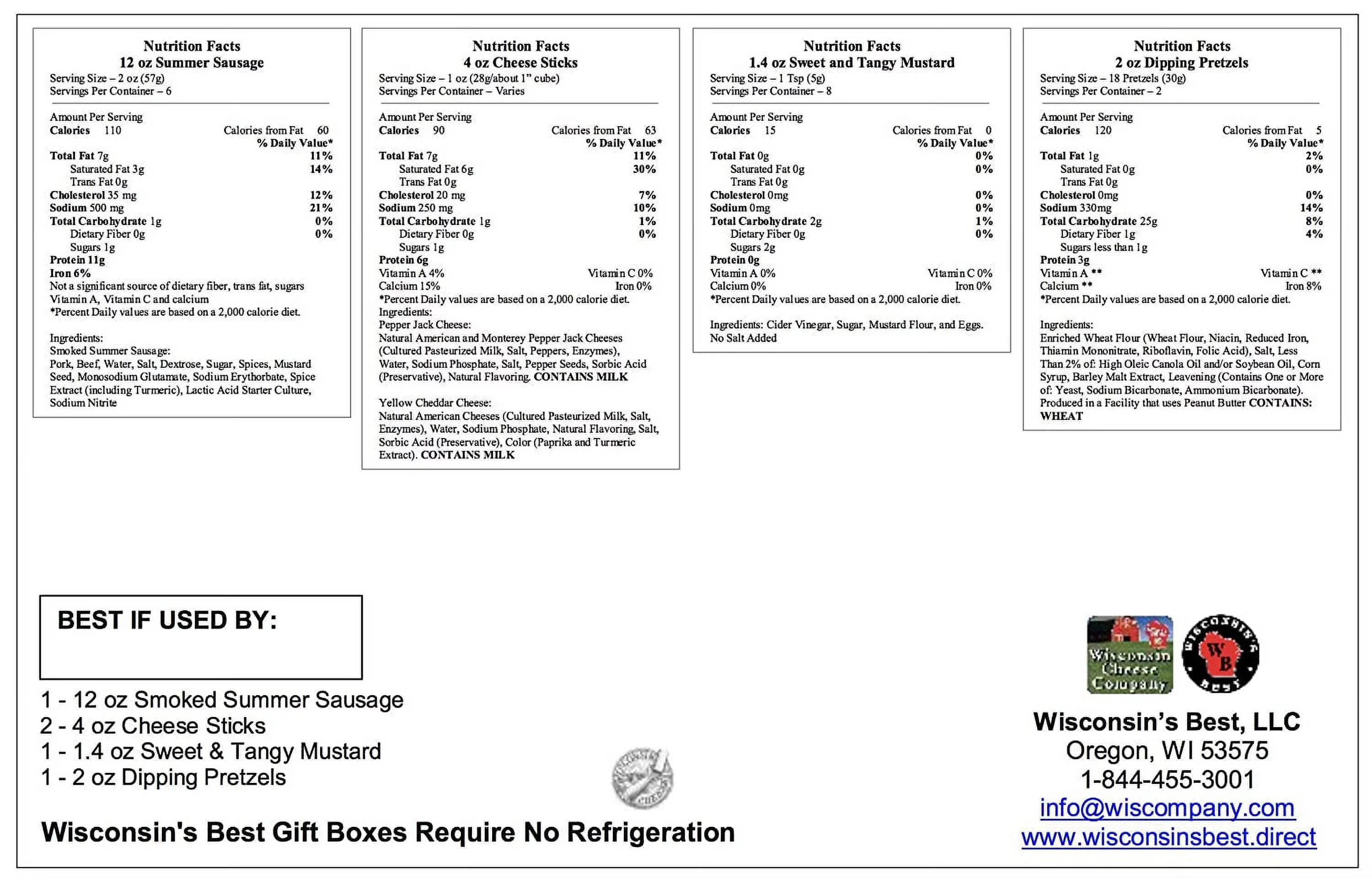 Wisconsin Best & Wisconsin Cheese Company's - Classic Man Snack Gift Basket-Summer Sausage, 100% Wisconsin Cheese.