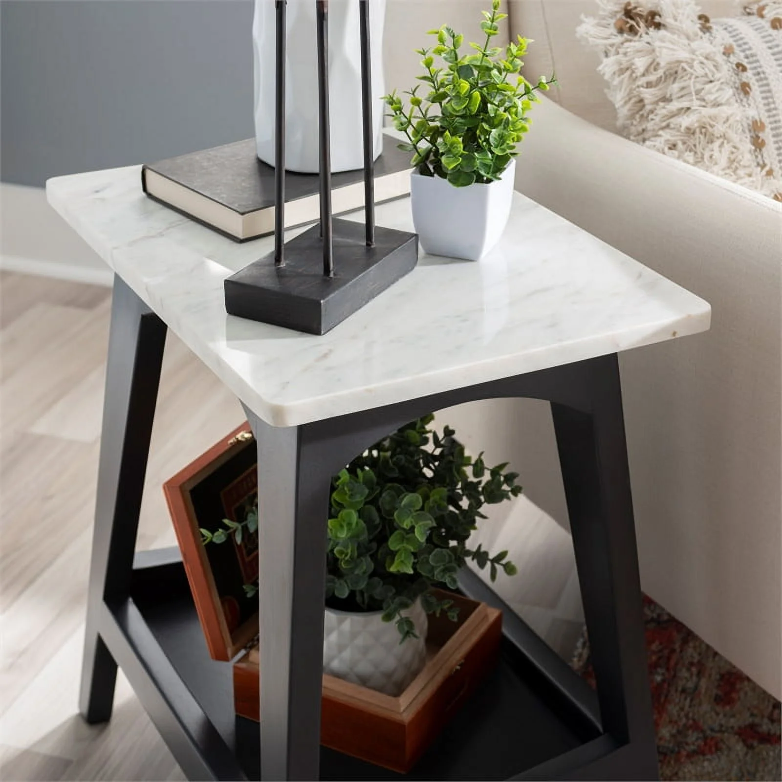 Linon Pace Marble and Wood Side Table in Gray