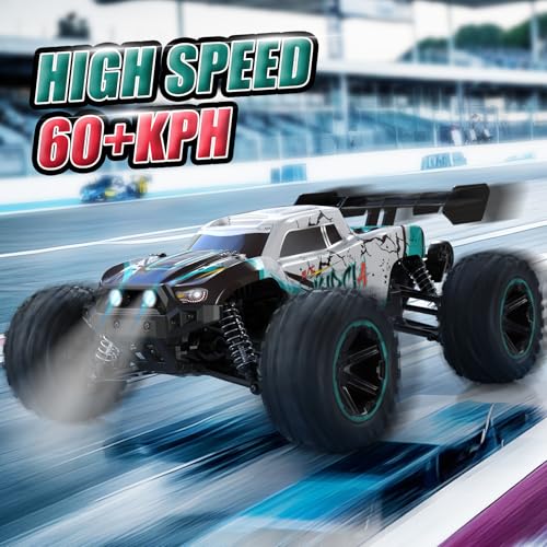 Scientoy 1/14 RC Cars Fast 60 KPH, 4WD All Terrain RC Truck with 60 Mins Runtime, High Speed Off Road Remote Control Car with 2S 2000 mAh Rechargeable Batteries, RC Cars for Adults and Boys Gift