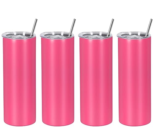 20 Oz Stainless Steel Straight Skinny Tumbler Set (8 Pack), Insulated Slim Thin Travel Cup with Lid, Black