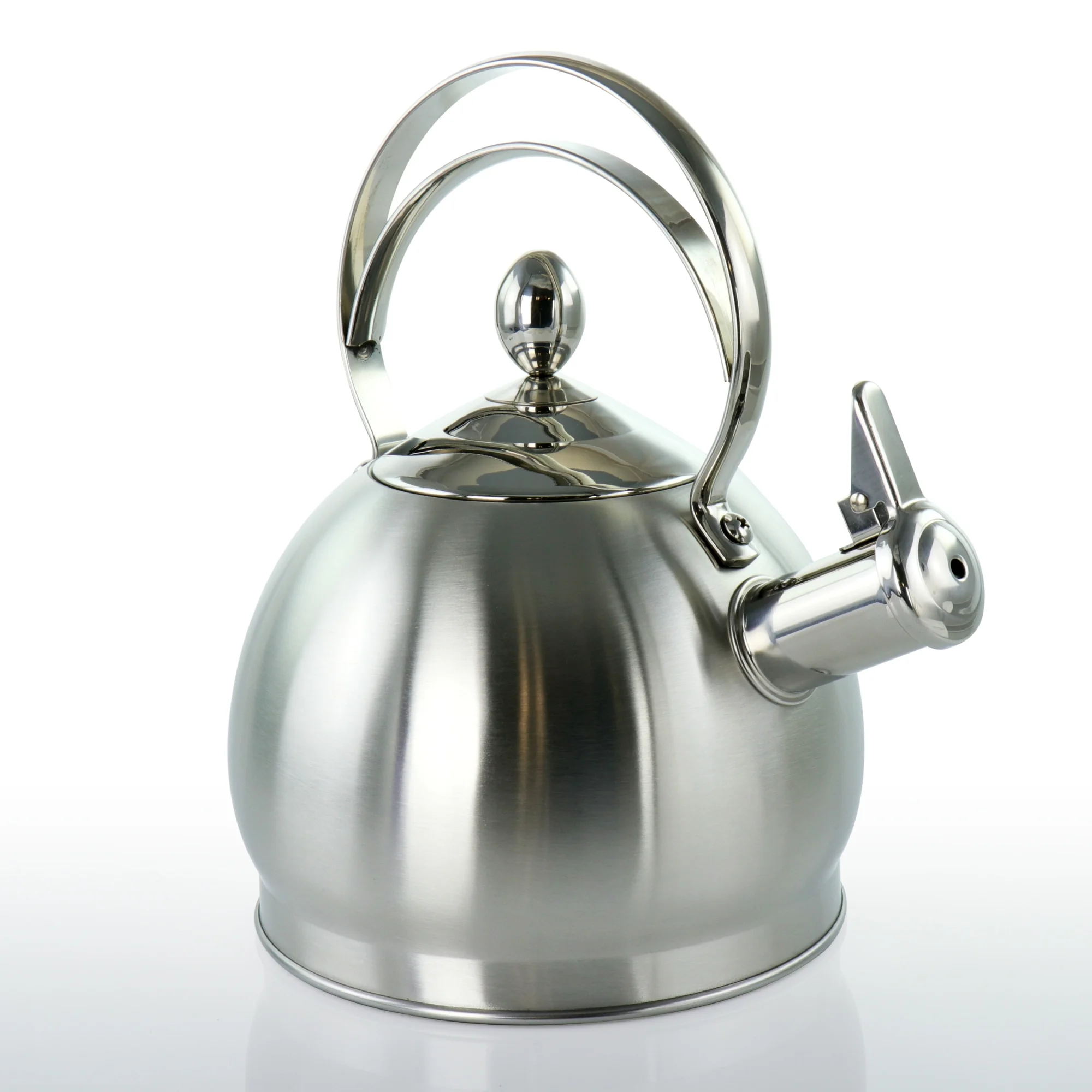 MegaChef 2.8 Liter Round Stovetop Whistling Kettle in Brushed Silver