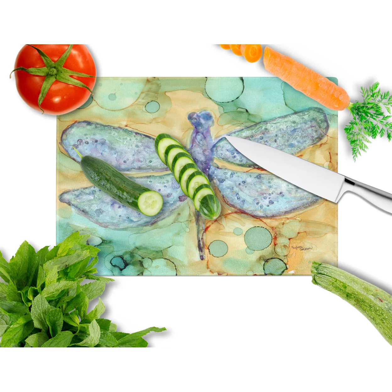Caroline's Treasures Abstract Dragonfly Glass Cutting Board Large