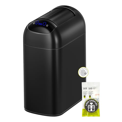 EKO Automatic Bathroom Trash Can with Lid, 2.6 Gallon Slim Touchless Garbage Can, Waterproof Motion Sensor Trash Bin for Bathroom, Office, Kitchen, White