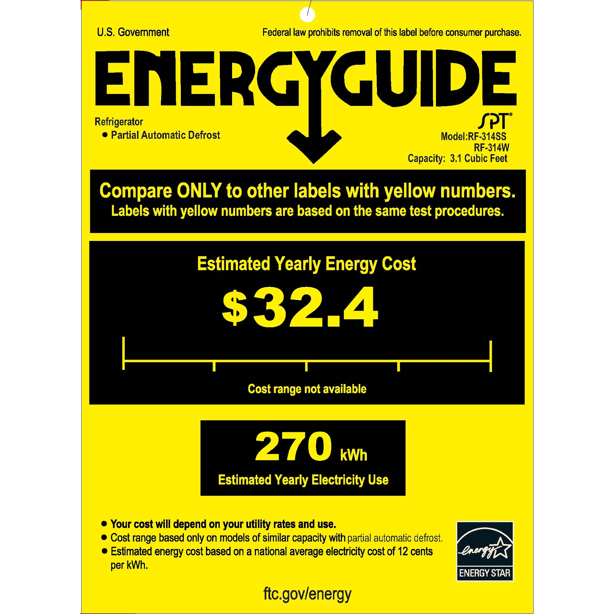 Sunpentown 3.1 Cu Ft Two Door Refrigerator RF-314SS, Steel