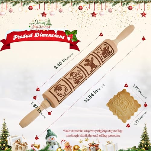 Gobam Embossed Rolling Pin for Cookies, Engraved Wooden Rolling Pin for Baking, Deep Pattern Cookie Roller for Christmas, Holiday, DIY Kitchen Decor and Gift - Vintage Tile