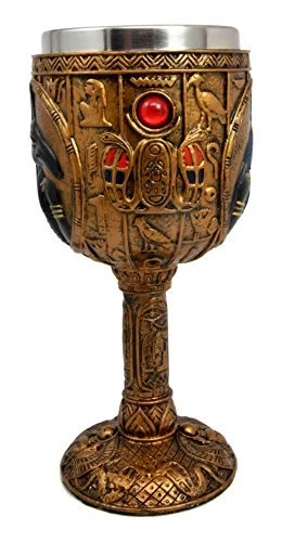 Ebros Ancient Egyptian Seth Wine Goblet in Golden Hieroglyphic Design 6oz 7