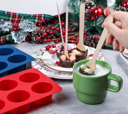 Webake 2pcs Christmas Hot Chocolate Spoon Molds with 30 Wooden Spoons, Cylinder Silicone Hot Cocoa Chocolate Cups, Reusable, Suitable for DIY Hot Cocoa Bomb