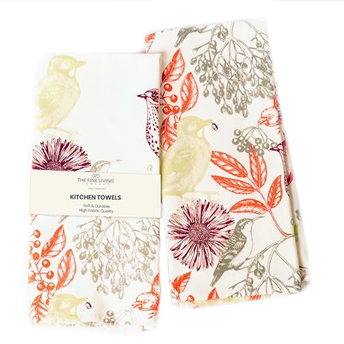 The Fine Living Co. 100% Cotton Merry Christmas Kitchen Towels, 18'x28' Set of 2 (Cherry Red & Green)